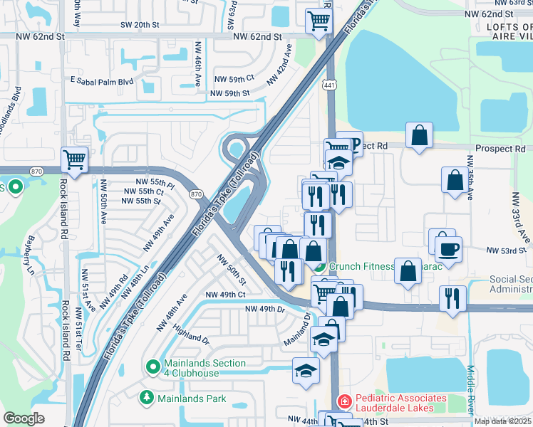 map of restaurants, bars, coffee shops, grocery stores, and more near 118 Treehouse Lane in Tamarac