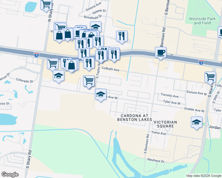 map of restaurants, bars, coffee shops, grocery stores, and more near 4909 Sweetwater Avenue in McAllen