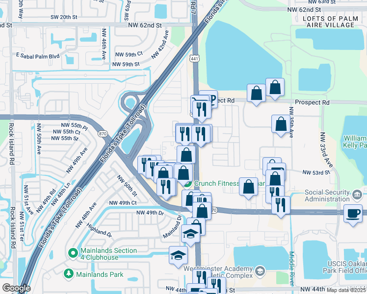 map of restaurants, bars, coffee shops, grocery stores, and more near 5343 Island Club Drive in Tamarac