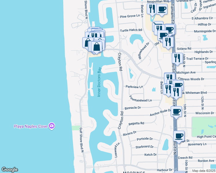 map of restaurants, bars, coffee shops, grocery stores, and more near 222 Mermaids Bight in Naples