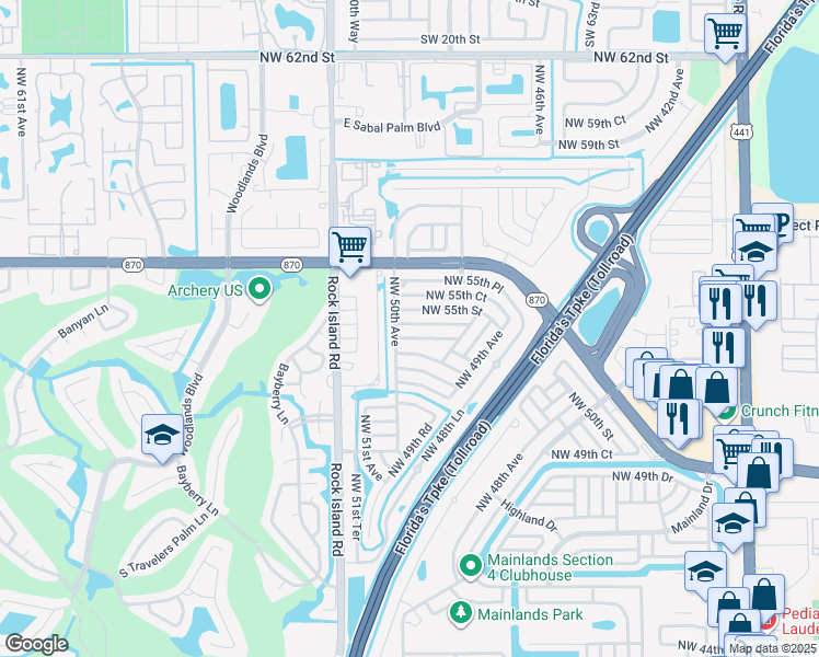 map of restaurants, bars, coffee shops, grocery stores, and more near 4938 Northwest 54th Court in Tamarac