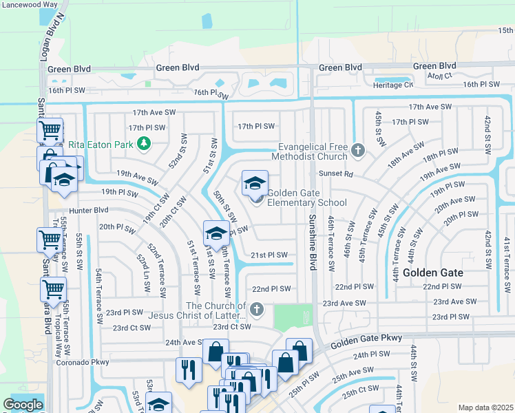 map of restaurants, bars, coffee shops, grocery stores, and more near 4911 20th Place Southwest in Naples