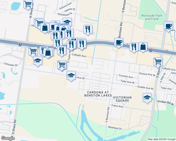 map of restaurants, bars, coffee shops, grocery stores, and more near 1939 South 48th Lane in McAllen