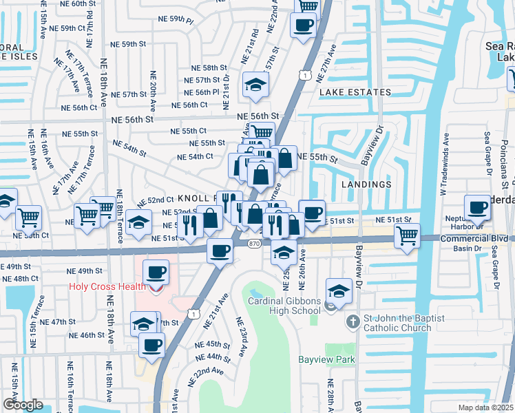 map of restaurants, bars, coffee shops, grocery stores, and more near 5120 U.S. 1 in Fort Lauderdale