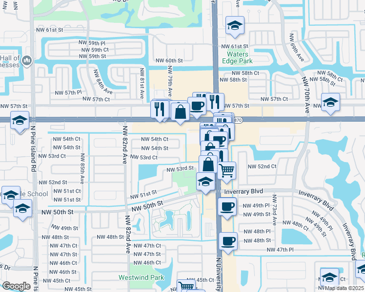 map of restaurants, bars, coffee shops, grocery stores, and more near 5360 Northwest 78th Avenue in Lauderhill