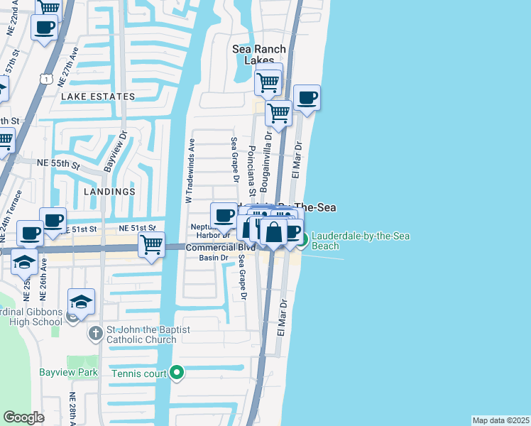 map of restaurants, bars, coffee shops, grocery stores, and more near in Lauderdale-by-the-Sea
