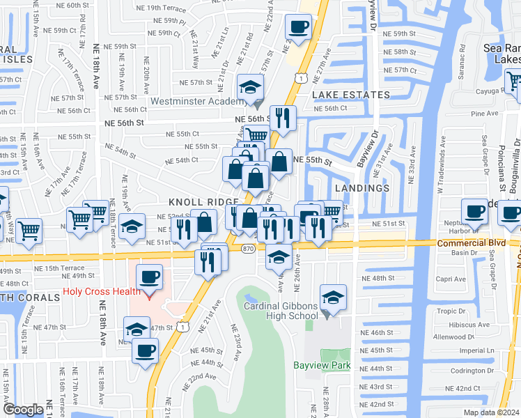 map of restaurants, bars, coffee shops, grocery stores, and more near 5120 U.S. 1 in Fort Lauderdale