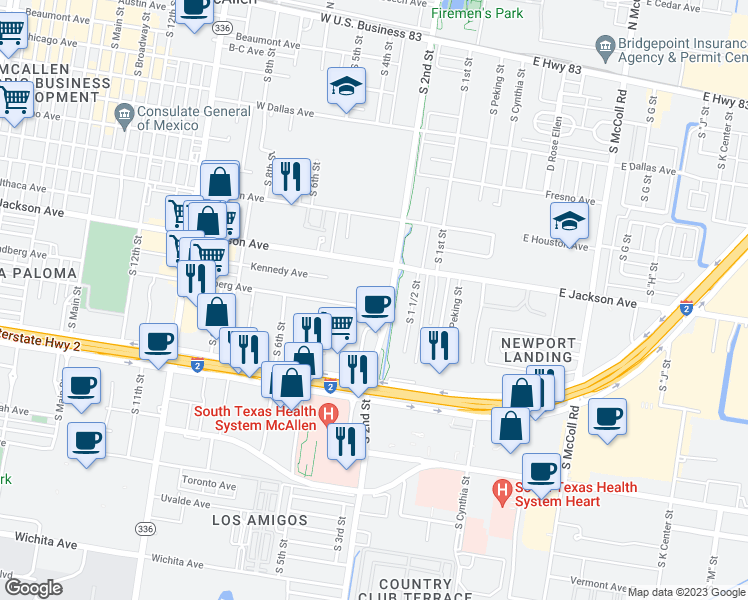 map of restaurants, bars, coffee shops, grocery stores, and more near 200 Lindberg Avenue in McAllen