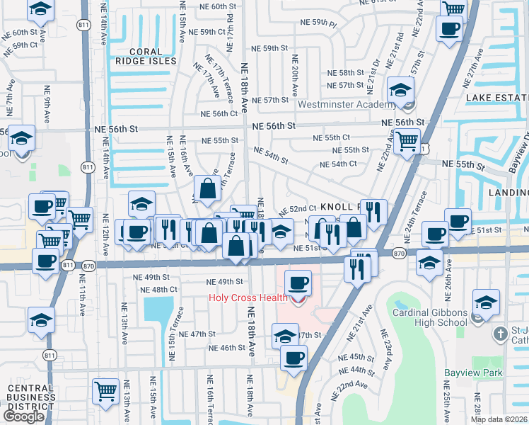 map of restaurants, bars, coffee shops, grocery stores, and more near 5201 Northeast 19th Avenue in Fort Lauderdale