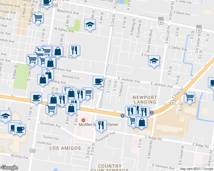 map of restaurants, bars, coffee shops, grocery stores, and more near 200 Lindberg Avenue in McAllen