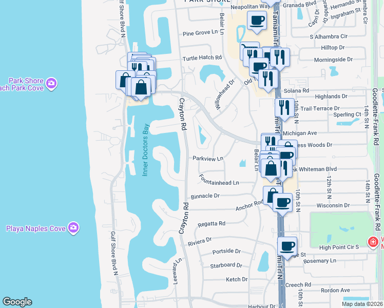 map of restaurants, bars, coffee shops, grocery stores, and more near 3777 Fountainhead Lane in Naples