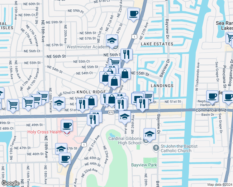 map of restaurants, bars, coffee shops, grocery stores, and more near 5120 U.S. 1 in Fort Lauderdale