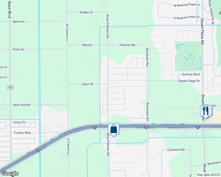 map of restaurants, bars, coffee shops, grocery stores, and more near 107 Palm Tree Drive in Harlingen