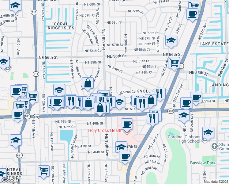 map of restaurants, bars, coffee shops, grocery stores, and more near 5201 Northeast 19th Avenue in Fort Lauderdale