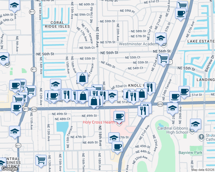 map of restaurants, bars, coffee shops, grocery stores, and more near 5201 Northeast 19th Avenue in Fort Lauderdale