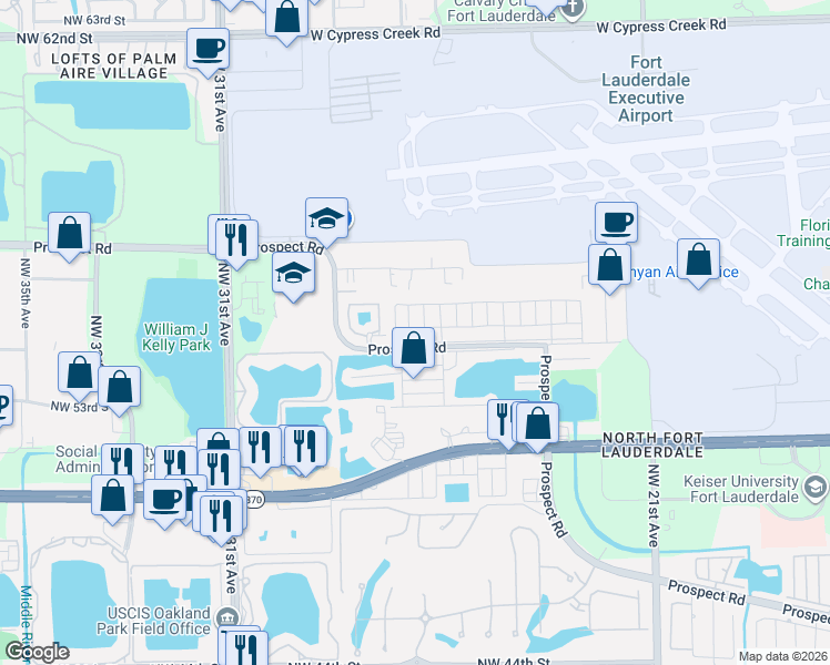 map of restaurants, bars, coffee shops, grocery stores, and more near 2710 Northwest 54th Street in Fort Lauderdale