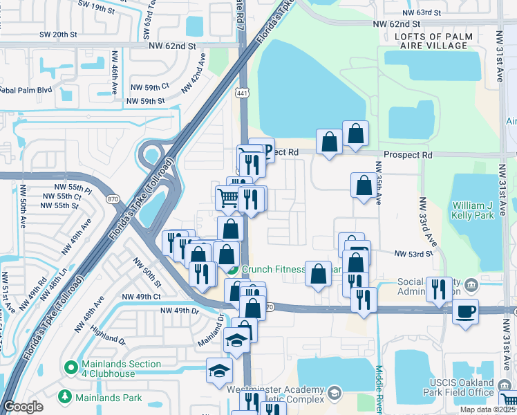 map of restaurants, bars, coffee shops, grocery stores, and more near 5321 Florida 7 in Fort Lauderdale