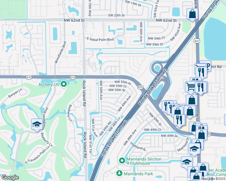 map of restaurants, bars, coffee shops, grocery stores, and more near 4918 Northwest 54th Court in Tamarac