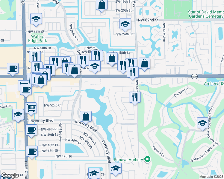 map of restaurants, bars, coffee shops, grocery stores, and more near 5309 Northwest 66th Avenue in Lauderhill