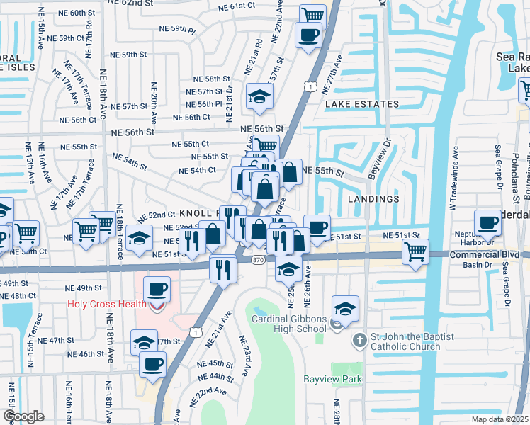 map of restaurants, bars, coffee shops, grocery stores, and more near 5120 U.S. 1 in Fort Lauderdale
