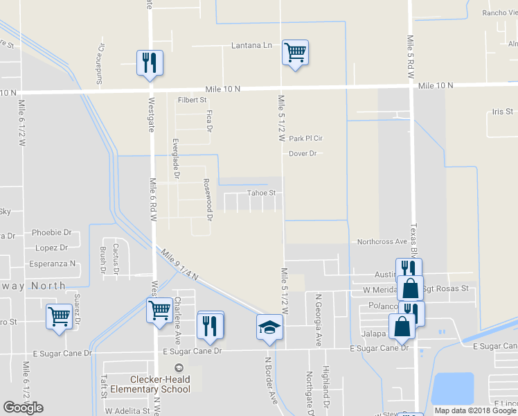 map of restaurants, bars, coffee shops, grocery stores, and more near 3313 Sanoma Drive in Weslaco