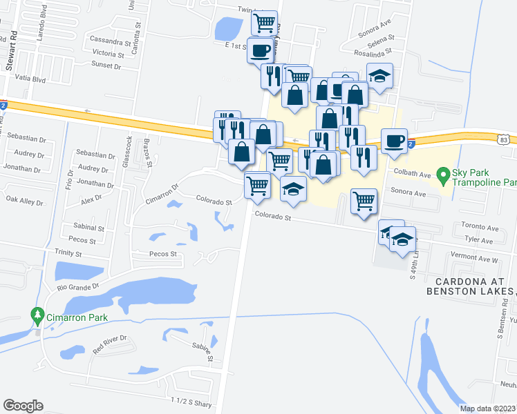 map of restaurants, bars, coffee shops, grocery stores, and more near 907 South Shary Road in Mission