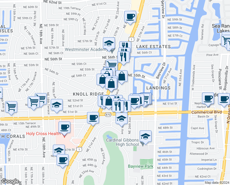 map of restaurants, bars, coffee shops, grocery stores, and more near 97 Northeast 24th Terrace in Fort Lauderdale