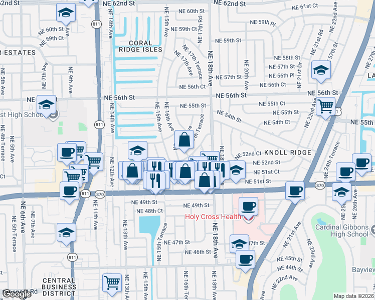 map of restaurants, bars, coffee shops, grocery stores, and more near 5260 Northeast 17th Avenue in Fort Lauderdale