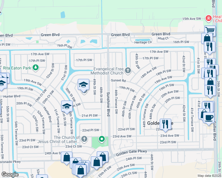 map of restaurants, bars, coffee shops, grocery stores, and more near 1900 Sunshine Boulevard in Naples