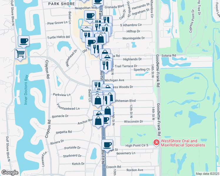 map of restaurants, bars, coffee shops, grocery stores, and more near 3880 Tamiami Trail North in Naples