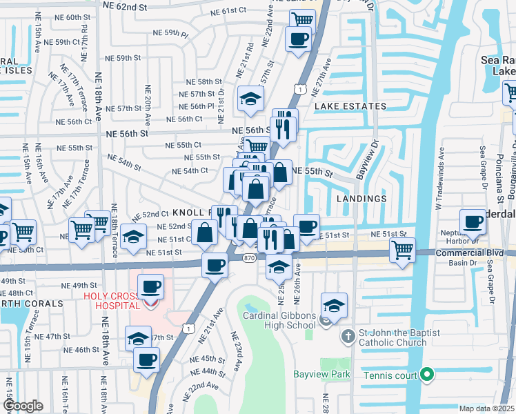 map of restaurants, bars, coffee shops, grocery stores, and more near 5425 U.S. 1 in Fort Lauderdale