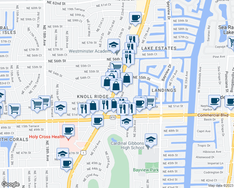 map of restaurants, bars, coffee shops, grocery stores, and more near 5425 U.S. 1 in Fort Lauderdale