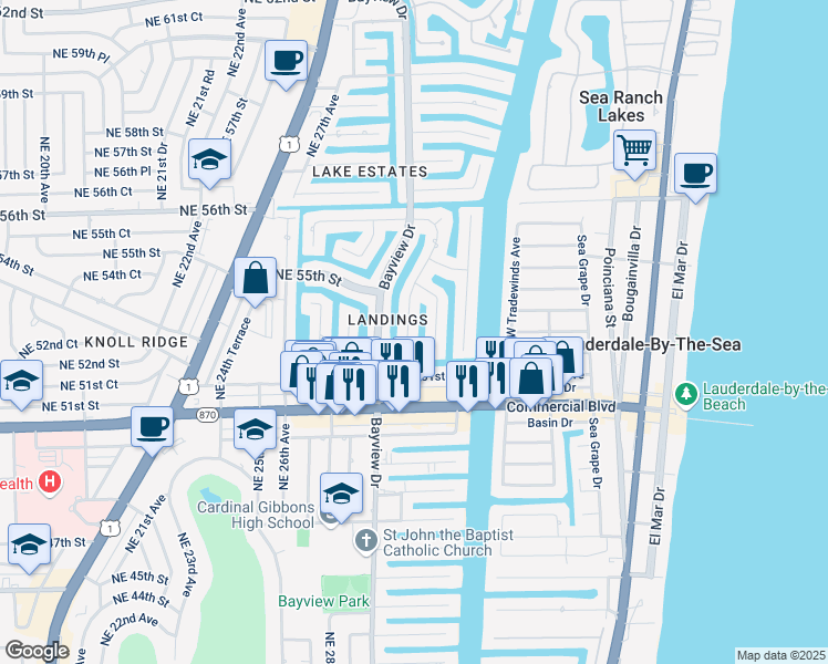 map of restaurants, bars, coffee shops, grocery stores, and more near in Fort Lauderdale