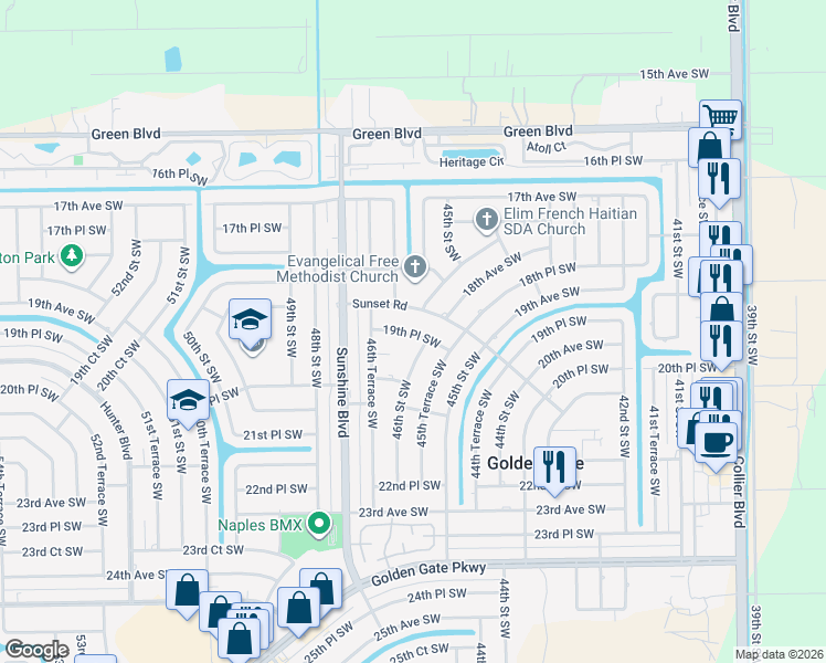 map of restaurants, bars, coffee shops, grocery stores, and more near 4611 19th Place Southwest in Naples