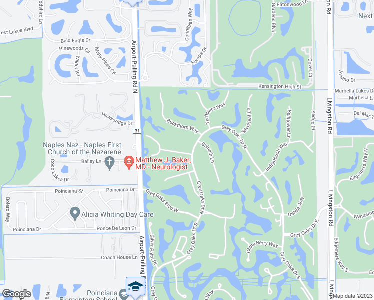 map of restaurants, bars, coffee shops, grocery stores, and more near 2501 Spicebush Lane in Naples