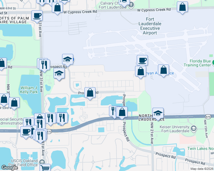 map of restaurants, bars, coffee shops, grocery stores, and more near 2610 Northwest 55th Street in Fort Lauderdale
