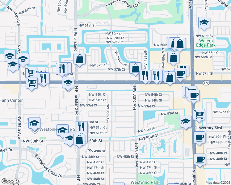 map of restaurants, bars, coffee shops, grocery stores, and more near 5430 Northwest 85th Avenue in Lauderhill