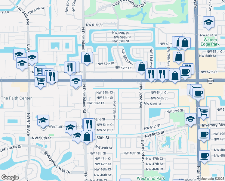 map of restaurants, bars, coffee shops, grocery stores, and more near 5430 Northwest 85th Avenue in Lauderhill