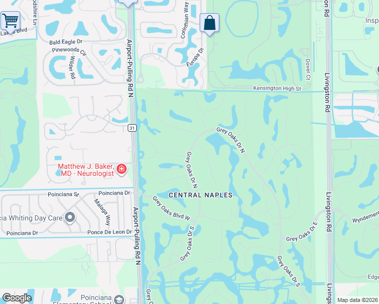 map of restaurants, bars, coffee shops, grocery stores, and more near 2501 Spicebush Lane in Naples