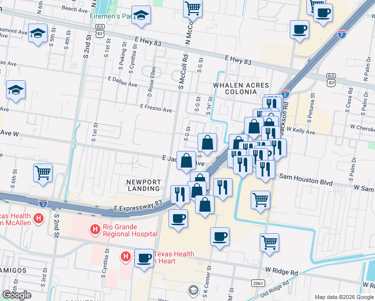 map of restaurants, bars, coffee shops, grocery stores, and more near 805 East Ithaca Avenue in McAllen