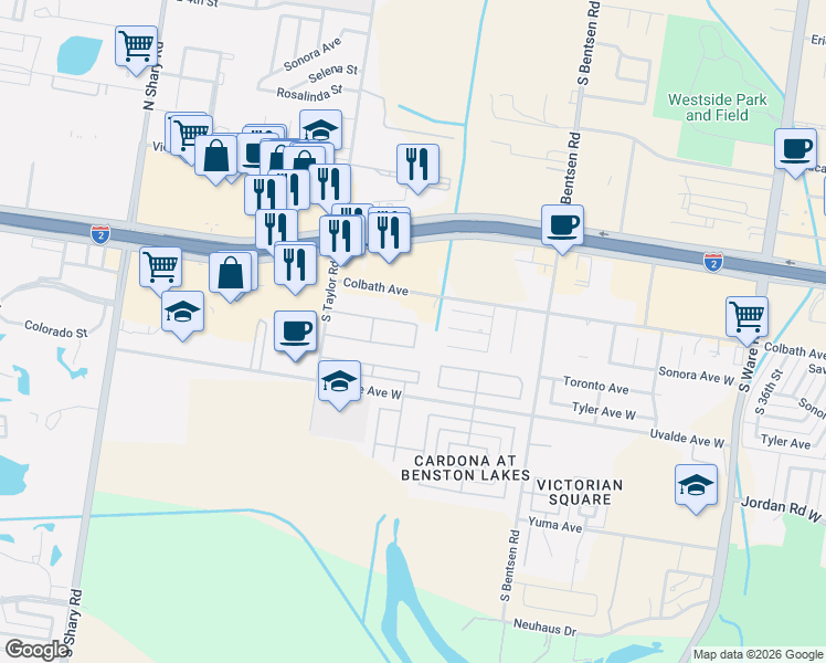 map of restaurants, bars, coffee shops, grocery stores, and more near 1903 South 48th Lane in McAllen