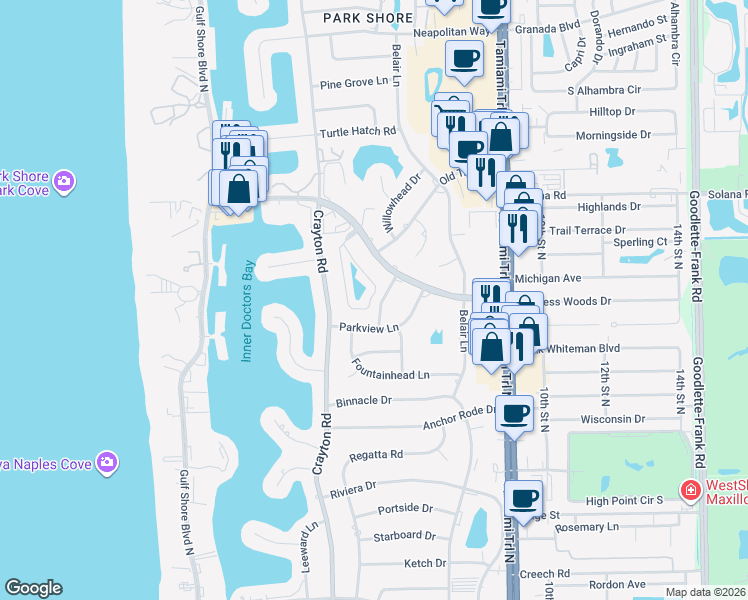 map of restaurants, bars, coffee shops, grocery stores, and more near in Naples