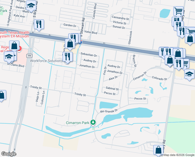 map of restaurants, bars, coffee shops, grocery stores, and more near 1008 Frio Drive in Mission