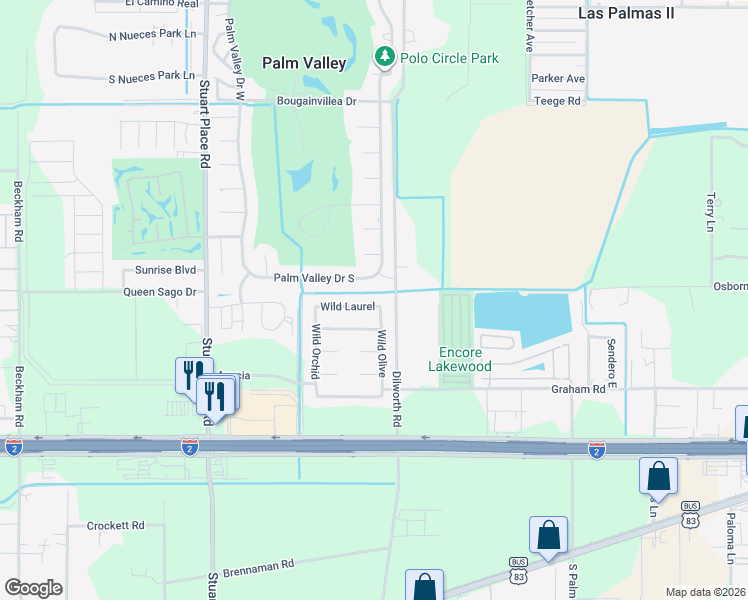 map of restaurants, bars, coffee shops, grocery stores, and more near 5001 Fiesta Drive in Harlingen
