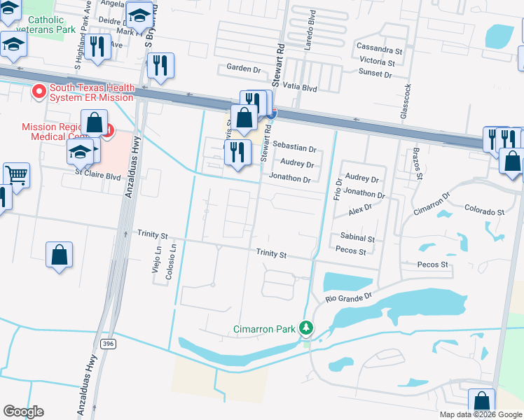 map of restaurants, bars, coffee shops, grocery stores, and more near 1019 South Stewart Road in Mission