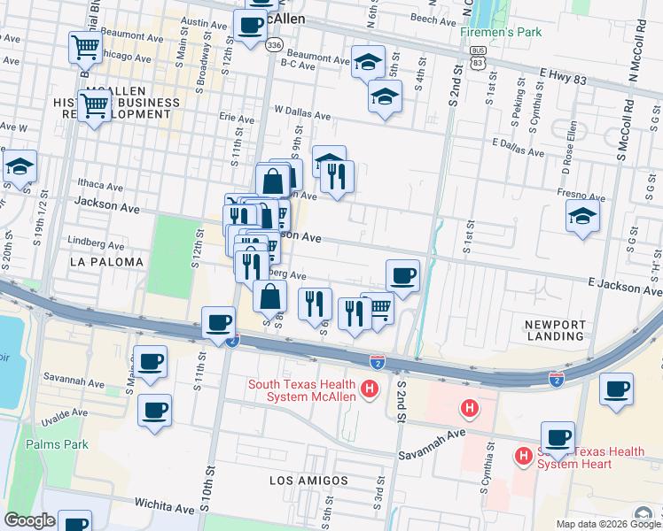 map of restaurants, bars, coffee shops, grocery stores, and more near 600 Kennedy Avenue in McAllen