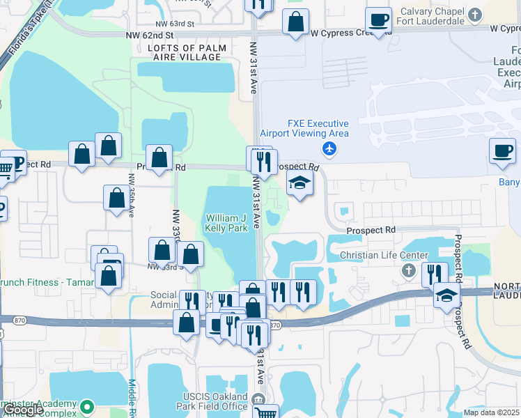 map of restaurants, bars, coffee shops, grocery stores, and more near 5500 Northwest 31st Avenue in Fort Lauderdale