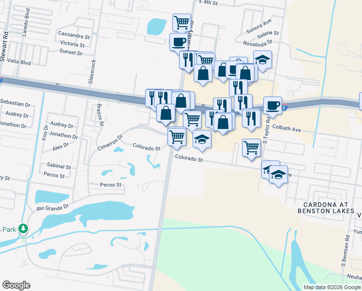 map of restaurants, bars, coffee shops, grocery stores, and more near 901 South Shary Road in Mission