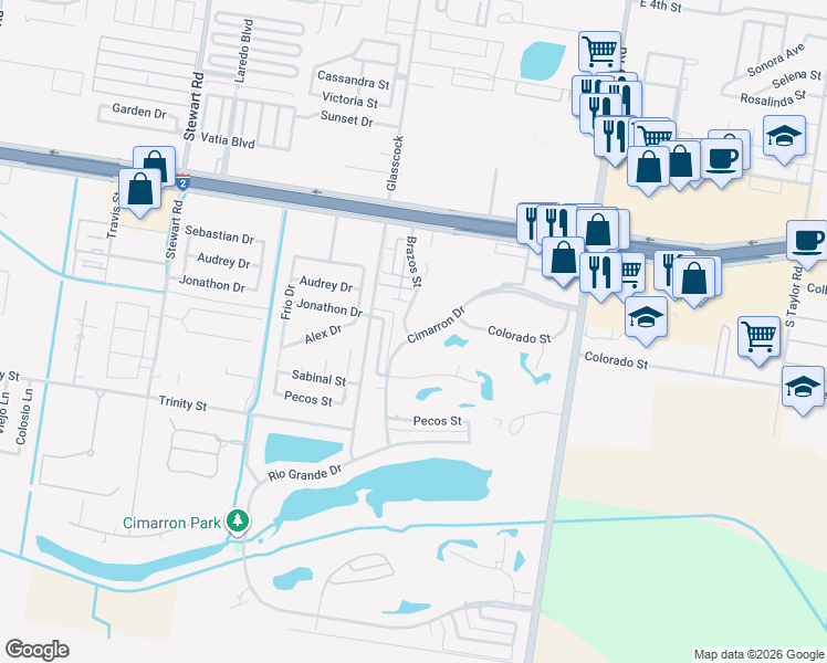 map of restaurants, bars, coffee shops, grocery stores, and more near 828 Cimarron Dr in Mission