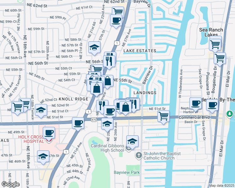 map of restaurants, bars, coffee shops, grocery stores, and more near 5231 Northeast 26th Avenue in Fort Lauderdale